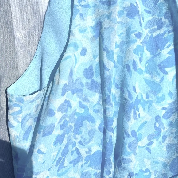 Ann Taylor Blue Silk Chiffon Tie-Back Sleeveless Blouse with Empire Waist - Picture 10 of 15